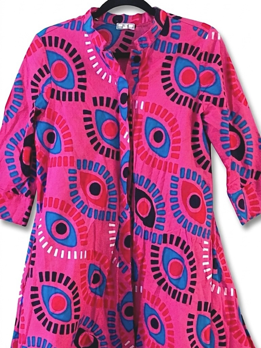 Zuri Kenya Eye Candy Shirt Dress Small Pink